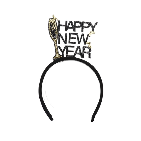 Cerchietto Felice Anno Nuovo Glitter Design Calice Champagne Accessorio Capelli Festa Luccicante Paillettes Copricapo Puntelli Capodanno