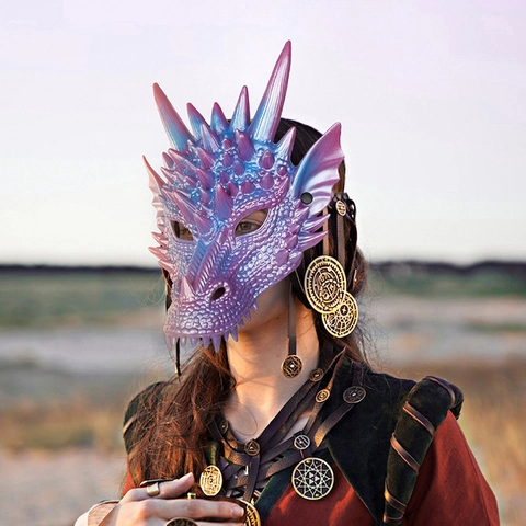3D Dragon Mask Purple Blue Gradient RP Foam Mythical Creature Mask For Halloween Cosplay Masquerade Party Costume Props
