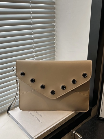 Fashion PU Leather Envelope Clutch Bag Large Minimalist Metal Grommet Flap Daily Office Commute Wristlet Bag For Women