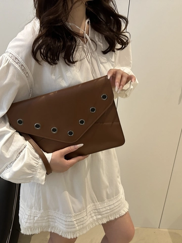 Fashion PU Leather Envelope Clutch Bag Large Minimalist Metal Grommet Flap Daily Office Commute Wristlet Bag For Women