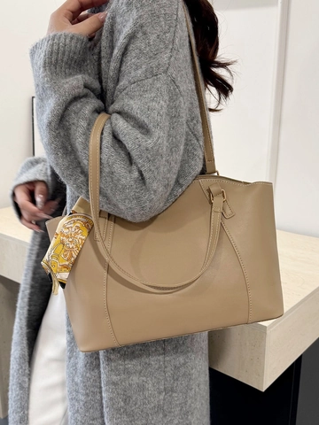 Borsa Tote da Donna in Pelle PU di Grande Capacità Con Sciarpa di Raso Cuciture a Contrasto Borsa a Tracolla Per Pendolarismo Scuola
