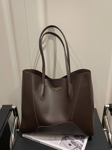Minimalistische PU Leder Tote Bag Damen Große Kapazität Geometrische Nähte Retro Schulterhandtasche Pendler Tasche