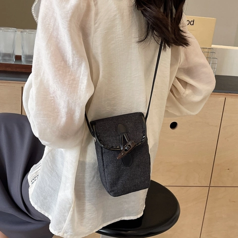 Vintage Denim Mini Umhängetasche Für Damen Casual Kleine Quadratische Handytasche Mit Knebelverschluss Und PU Leder Kontrast