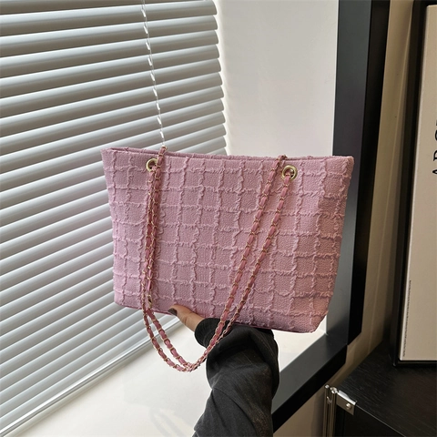 Sac Fourre-Tout pour Femmes en Nylon à Texture Tissée à la Mode Grande Capacité Bandoulière Chaîne Sac à Main Décontracté pour Dames