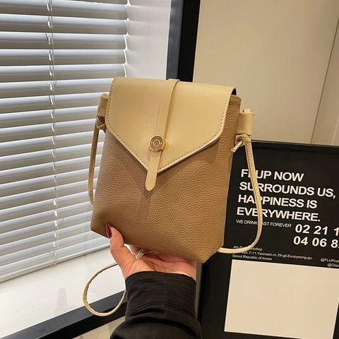 Borsa Tracolla Donna Pelle PU Motivo Lychee Color Block Mini Pochette Cellulare Moda Elegante Piccola Borsa Quadrata