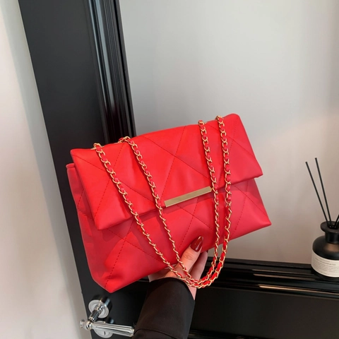 Sac à Épaule Matelassé à Losanges pour Femmes Grande Capacité en Cuir PU Sac Bandoulière Avec Chaîne Dorée Sac Cabas de Trajet