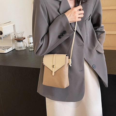 Dames Fashion PU Leer Litchi Korrel Kleine Vierkante Schoudertas Vintage Contrast Kleur Crossbody Telefoontas Met Metalen Gesp