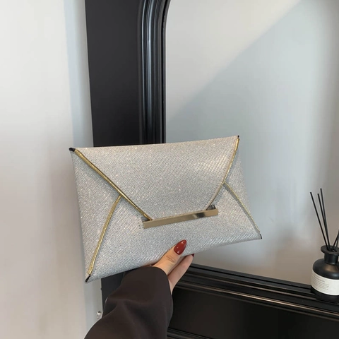 Elegante Pochette a Busta con Brillantini da Donna per Festa Serale Matrimonio Banchetto Borsa a Mano in Pelle PU Minimalista