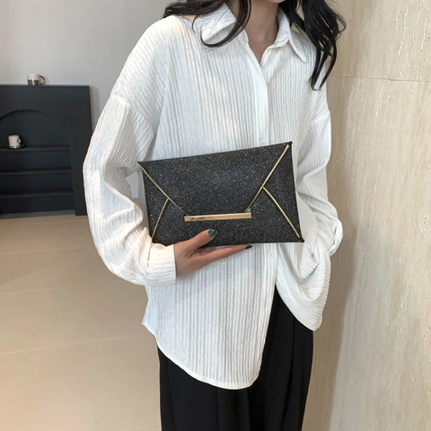 Elegante Pochette a Busta con Brillantini da Donna per Festa Serale Matrimonio Banchetto Borsa a Mano in Pelle PU Minimalista