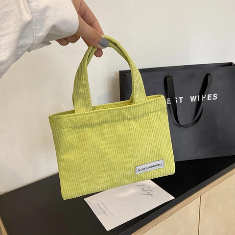Women Corduroy Handbag Mini Zipper Small Tote Bag Vintage Casual Retro Solid Color Daily Carry For Ladies