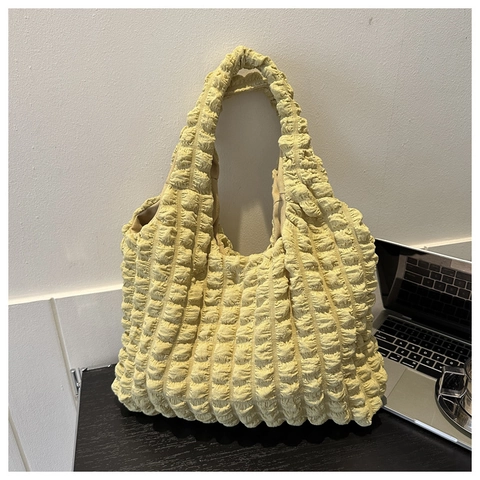 Women Bubble Shoulder Bag Popcorn Textured Nylon Pleated Cloud Tote Casual Lightweight Handbag