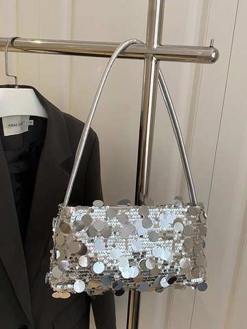 Women's Sequin Shoulder Bag Stylish Rectangular Underarm Bag Chain Strap Evening Party Banquet Handbag Sequin Square Bag