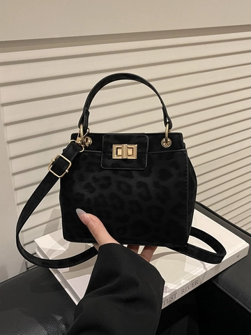 Bolso Cubo de PU con Estampado de Leopardo para Mujer Moda Vintage Cierre de Giro Dorado Asa Superior Bolso de Hombro