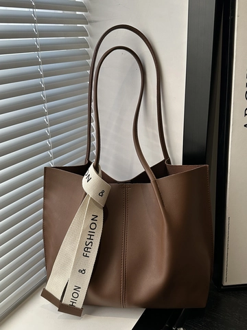 Grote Capaciteit Tote Bag Vrouwen PU Leer Elegant Vintage Schoudertas Met Briefprint Riem Casual Woon-Werkverkeer
