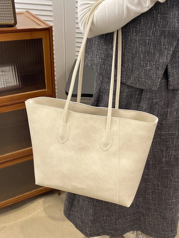 Bolso Tote De Cuero PU De Gran Capacidad Para Mujer Bolso De Hombro Retro Simple Moda Urbana