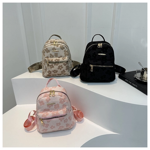 Zainetto Mini da Donna in Pelle PU Jacquard Floreale Zaino Casual per Ragazze Borsa a Tracolla alla Moda per Viaggi Quotidiani