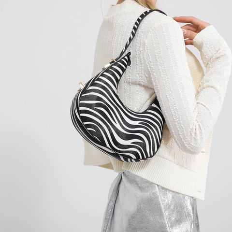 Trendy Women PU Leather Animal Print Crescent Shoulder Bag Fashion Underarm Hobo Bag Elegant Cow Leopard Zebra Handbag