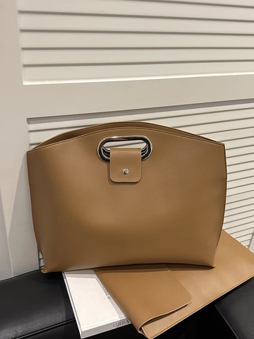 Women Handbag PU Leather Large Capacity Tote For Office Commute Minimalist Solid Color With Silver Metal Handle
