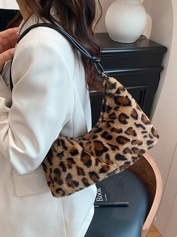 Bolso De Hombro De Piel Sintética Con Estampado De Leopardo Bolso De Peluche De Moda Para Mujer