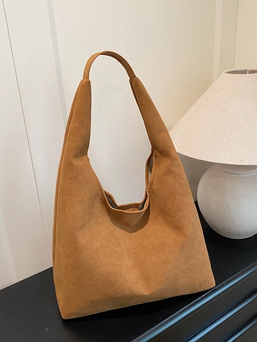 Sac Cabas Femme Vintage Grande Capacité en PU Daim Minimaliste Mat Sac à Épaule Avec Fermoir Magnétique Couleur Unie Main Sac
