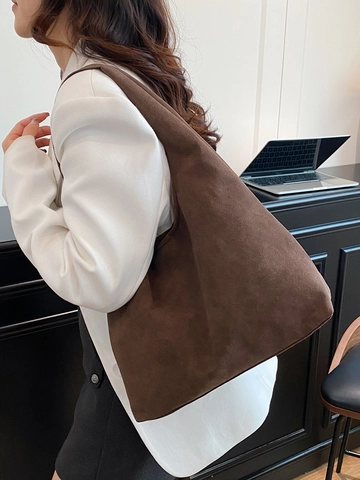 Sac Cabas Femme Vintage Grande Capacité en PU Daim Minimaliste Mat Sac à Épaule Avec Fermoir Magnétique Couleur Unie Main Sac