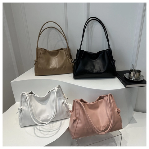 Bolso Tote de Piel PU Suave para Mujer Gran Capacidad Bolso de Hombro Con Relieve de Letras y Detalle de Nudo Elegante