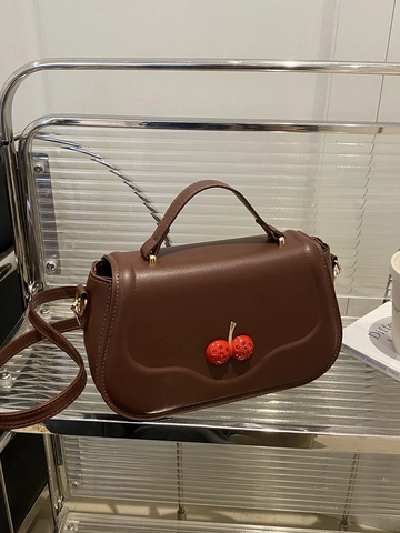 Sac À Épaule En Cuir PU Pour Femmes Décor De Cerise Tridimensionnelle Sac À Main Bandoulière Style Coréen Doux Mode