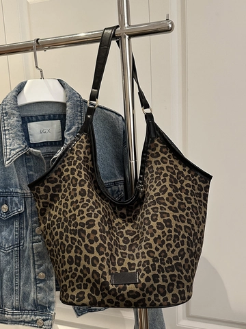 Sac à Épaule Grande Capacité Femme Imprimé Léopard Sac Sous l'Aisselle en Suède Rétro Urbain Minimaliste en Cuir PU