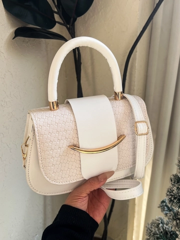 Borsa A Spalla Da Donna Pelle PU Trama Intrecciata Fibbia A Mezzaluna Dorata Manico Superiore Borsa A Tracolla Versatile