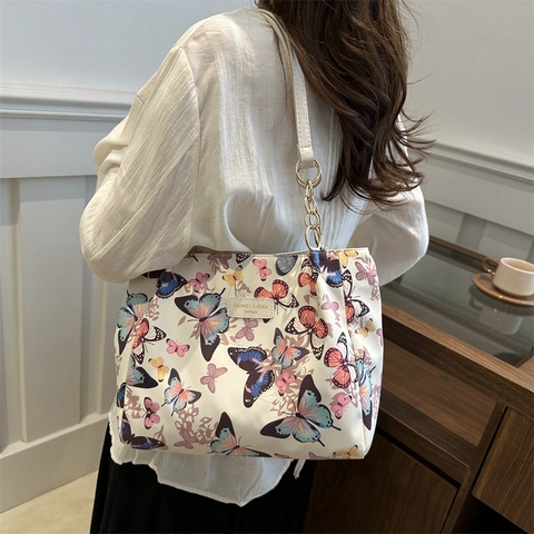 Borsa Tote da Donna in Tela di Moda Grande Capacità Farfalla Leopardo Zebra Mucca Modello Borsa a Tracolla Con Catena Stile Coreano