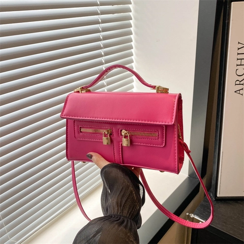 Women PU Leather Retro Shoulder Crossbody Bag With Double Zipper Lock Decor Casual Handbag Small Square Bag For Daily Use