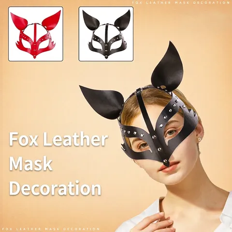 Máscara de Zorro Sexy de Cuero PU Con Remaches Decoración Cosplay Fiesta Mascarada Gótica Media Máscara Para Mujer Accesorio de Disfraz