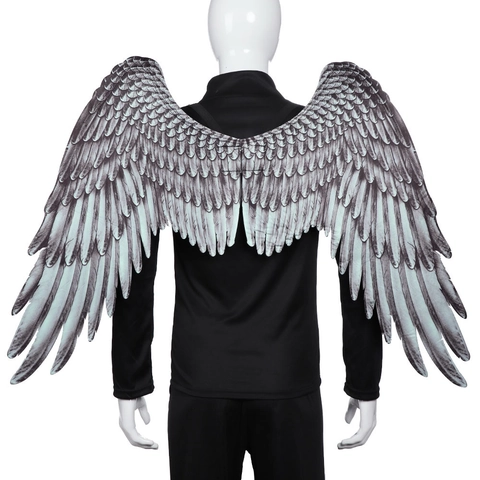 Große Engelsflügel Federdruck Elastische Träger Halloween Cosplay Kostüm Requisiten Faltbarer Stoff Für Erwachsene
