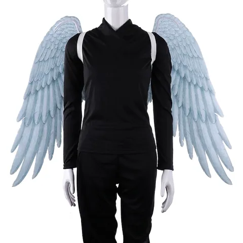 Große Engelsflügel Federdruck Elastische Träger Halloween Cosplay Kostüm Requisiten Faltbarer Stoff Für Erwachsene