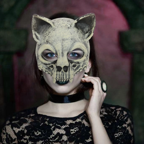 Realistische Katzenschädel Maske Horror Tierknochen Skelett Maske Für Halloween Cosplay Karneval Gothic Kostüm Party Requisiten