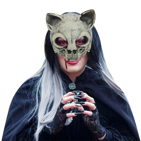 Realistische Katzenschädel Maske Horror Tierknochen Skelett Maske Für Halloween Cosplay Karneval Gothic Kostüm Party Requisiten