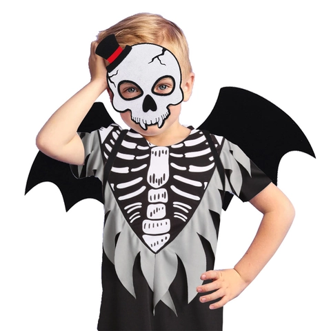 Set di Ali e Maschera di Halloween per Bambini in Tessuto Non Tessuto Scheletro Demone Ragnatela Giochi di Ruolo Oggetti di Scena