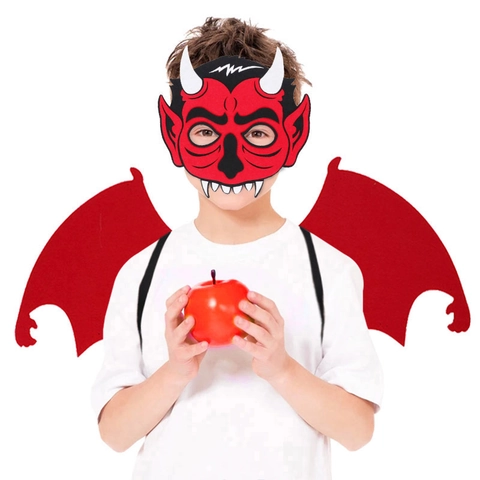Set di Ali e Maschera di Halloween per Bambini in Tessuto Non Tessuto Scheletro Demone Ragnatela Giochi di Ruolo Oggetti di Scena
