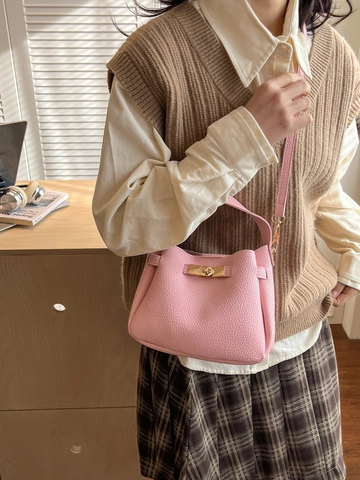 Damen Litschikorn PU Leder Eimertasche Minimalistische Goldene Drehverschluss Handtasche Schulter Umhängetasche Für Büro Alltag