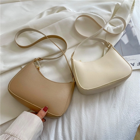 Women Fashion Half Moon Shoulder Bag Solid Color PU Leather Underarm Bag Casual Crossbody Hobo Bag Travel Handbag