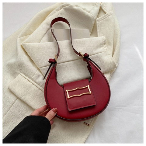 Bolso De Axila Hobo Media Luna Para Mujer Cuero PU Patron De Piedra Hebilla Dorada Bolso De Hombro De Moda