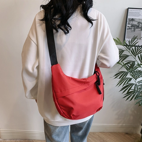 Bolso de Hombro Media Luna de Lona de Gran Capacidad de Moda para Mujer Bolso de Bandolera Hobo Minimalista de Color Sólido Con Correa Ajustable
