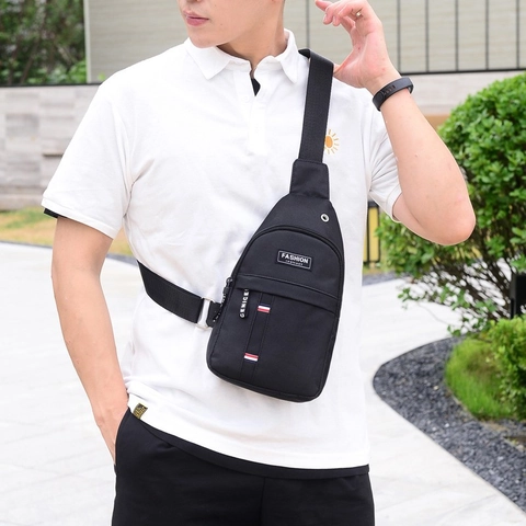 Casual Oxford Fabric Chest Bag With Headphone Hole Unisex Crossbody Sling Bag Outdoor Hiking Cycling Shoulder Bag Fashion