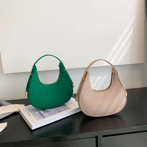 Fashion Women Crescent Hobo Bag Minimalist Felt Fabric Crocodile Pattern Underarm Bag Solid Color Shoulder Handbag For Daily Commuting Casual