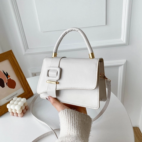 Bolso De Hombro Para Mujer Cuero PU Bolso De Mano Cuadrado Pequeño Moda Color Sólido Con Correa Ajustable