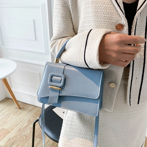 Bolso De Hombro Para Mujer Cuero PU Bolso De Mano Cuadrado Pequeño Moda Color Sólido Con Correa Ajustable