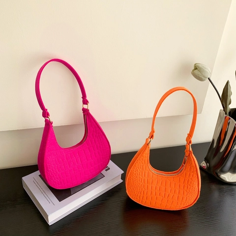 Sac sous le bras pour femme en cuir PU avec motif crocodile Sac hobo rétro en forme de demi-lune Petit sac à bandoulière tendance