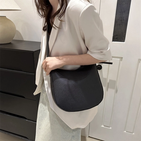 Damen Mode Lychee Textur Hobo Bag Minimalistisch PU Leder Halbmond Umhängetasche Mit Verstellbarem Riemen Alltags Lässige Achseltasche