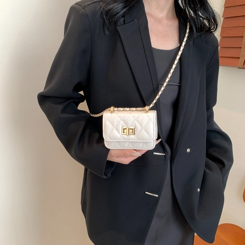 Classica Borsa a Tracolla Mini a Catena con Motivo a Rombi Trapuntata per Donna Borsa a Tracolla Piccola Quadrata in Pelle PU di Moda con Chiusura in Metallo Elegante Borsa da Party Tinta Unita Elegante Borsa Quotidiana