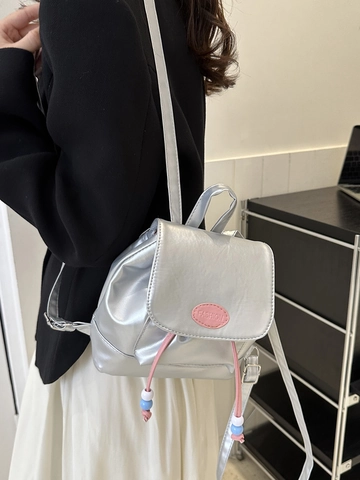 Mini Mode Rucksack Für Frauen PU Leder Kleine Reisetasche Mit Kordelzug Klappdeckel Und Perlendekor